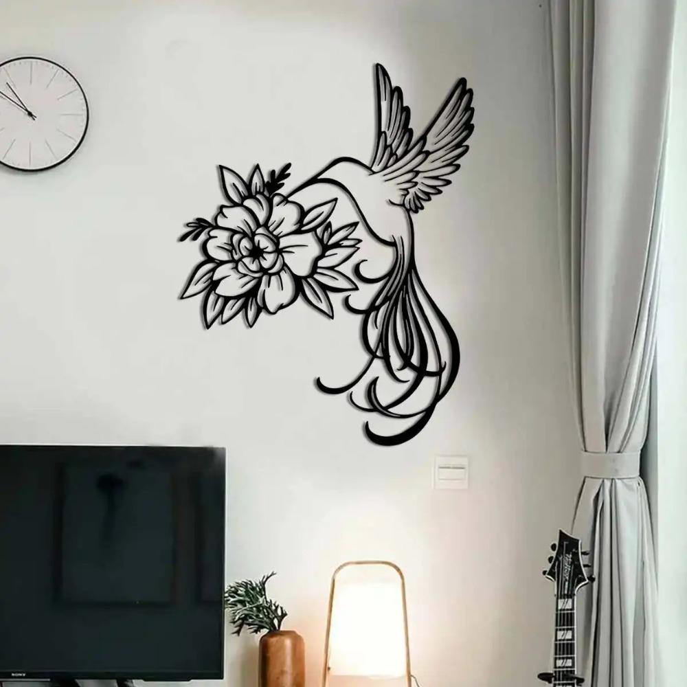 Iron Hummingbird Wall Art, Outdoor Metal Sculpture for Garden Terrace Balcony, Festive Home Decor, No Power Needed