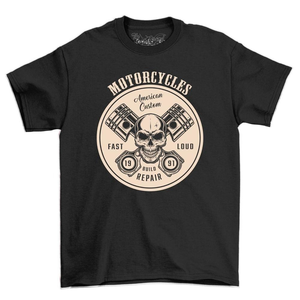 Skull and Gears American Custom Motorbike Racer Motorcycle Vintage Men's T-Shirt