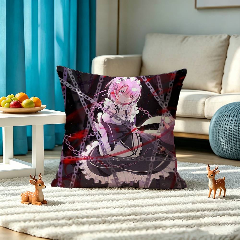 Starting Life in Another World Ram Rem Pillow Case Square Double-Sided Sofa Cushion Cover Bedroom Bedside Pillow