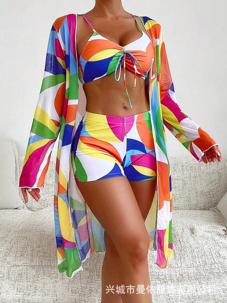 Swimsuit Women's Split Three-piece High Waist Long-sleeved Internet Celebrity Suit Blouse Sexy Bikini
