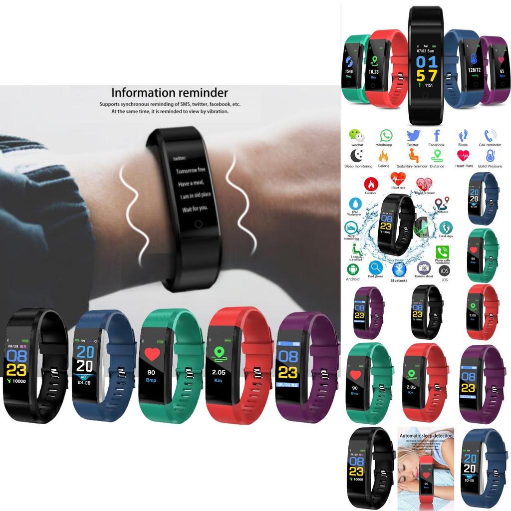 New 115plus Color Screen Smart Bracelet Waterproof Sports Bluetooth Heart Rate Blood Pressure Gift