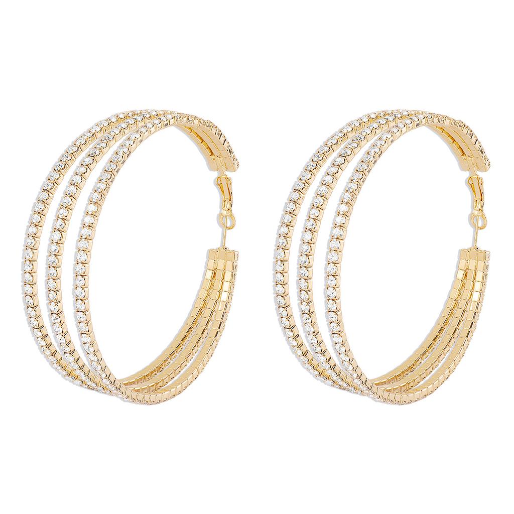 Exaggerated multi-layer circle earrings full rhinestone nightclub wind ear ring retro sexy earrings.