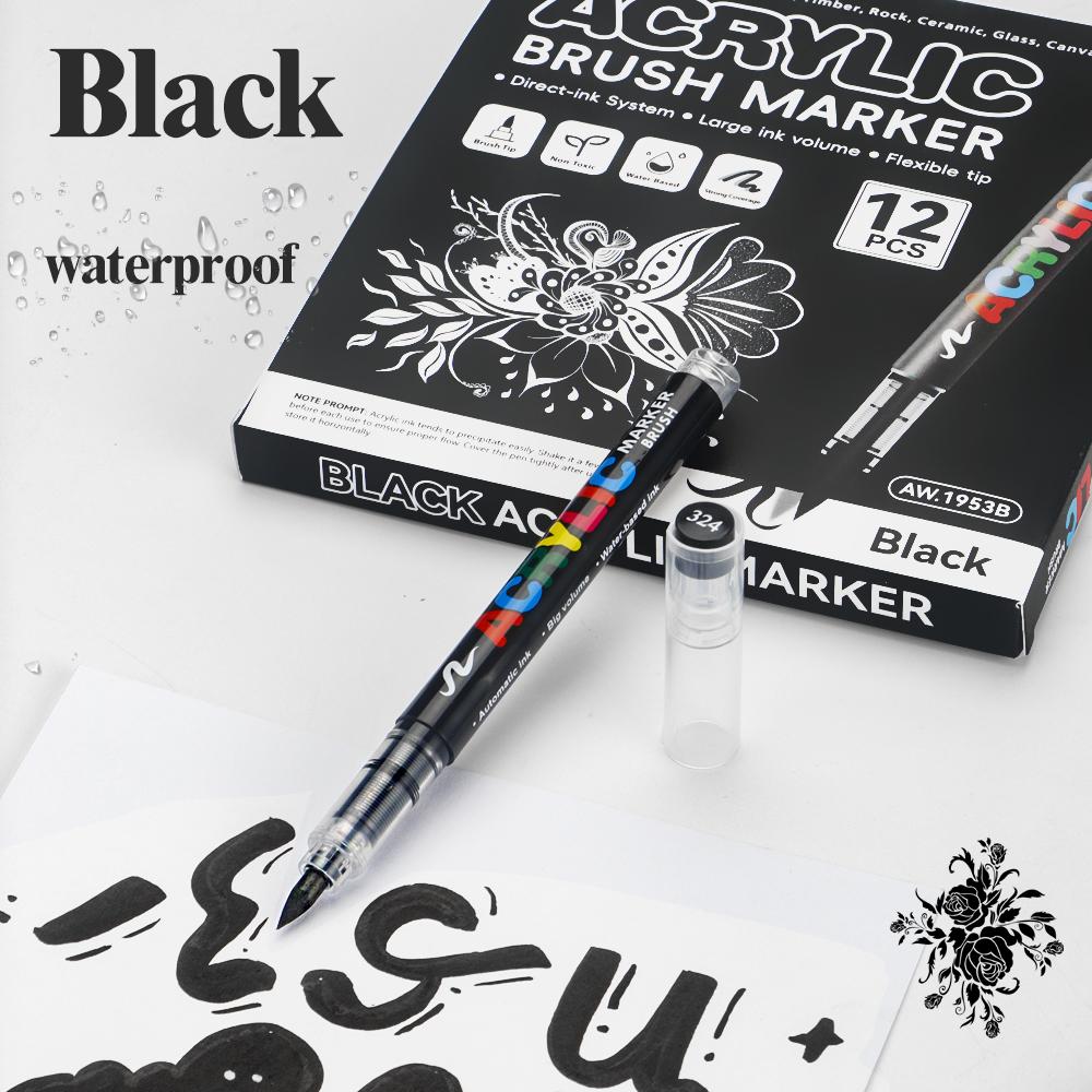 ART WALKER AW.1953 Direct Liquid Art Brush Marker Soft Tip White&Black Acrylic Pen Journaling Drawing DIY Album Black Card