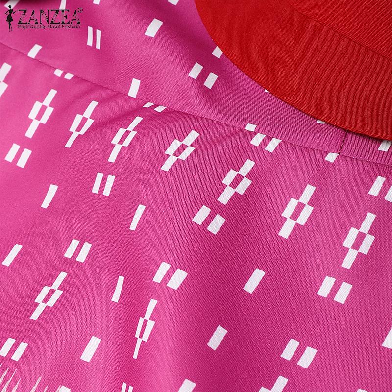 ZANZEA Women Summer Stand Collar Casual Short Sleeve Print Dress