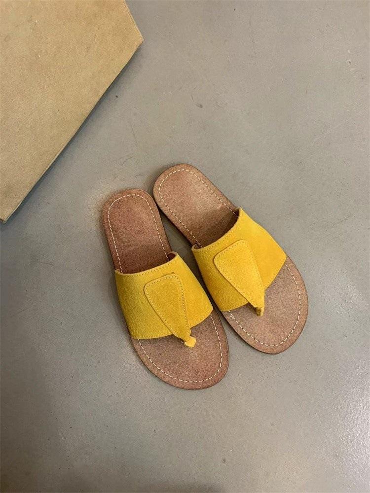 Retro one-word sandals women's summer 2025 new Mori women's fashion matte leather toe flat bottom flip-flops