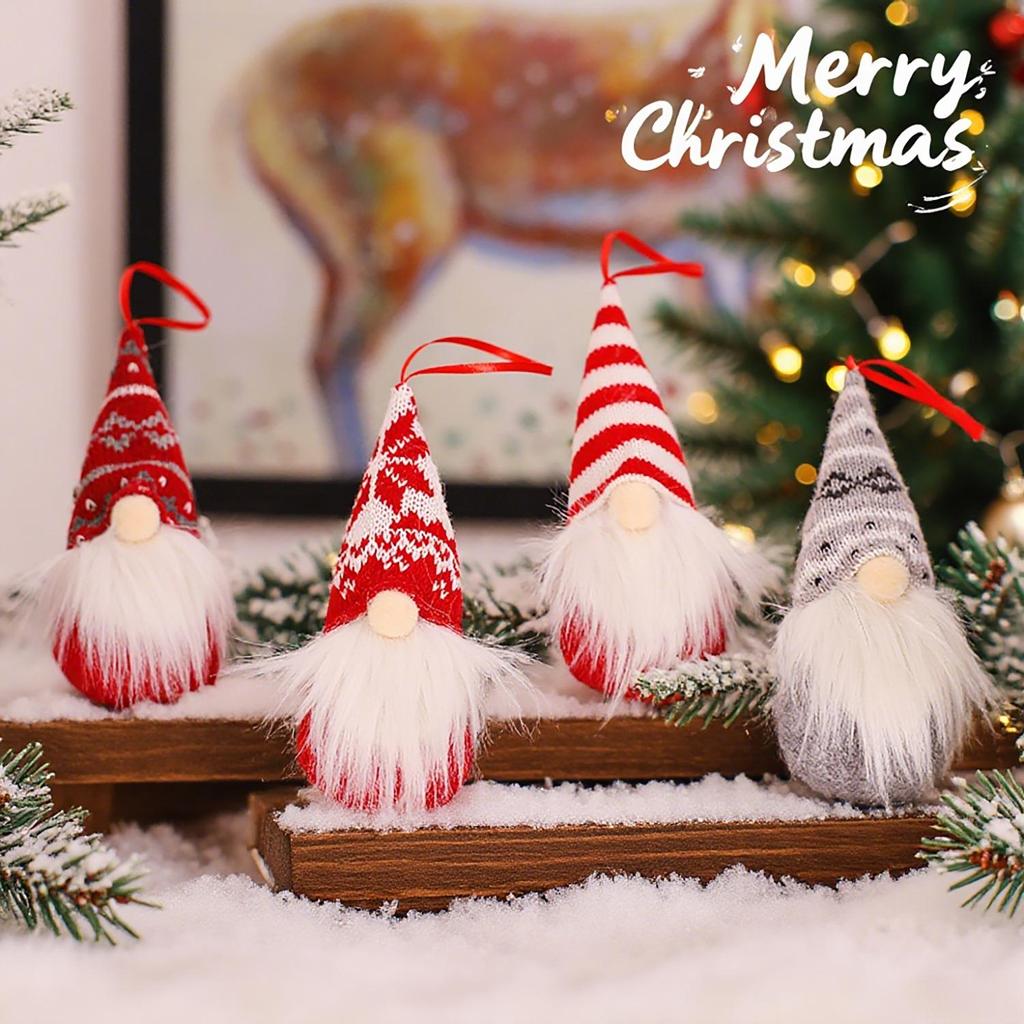 Mingguan Christmas Decoration Set: 8 Knitted Forest Man Doll Ornaments for Tree