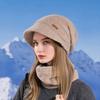 2Stk/Set Damen Wintermütze Schal Set Einfarbig Elastisch Verdickt Ohrenschutz Strickmütze Winddicht Halstuch Set