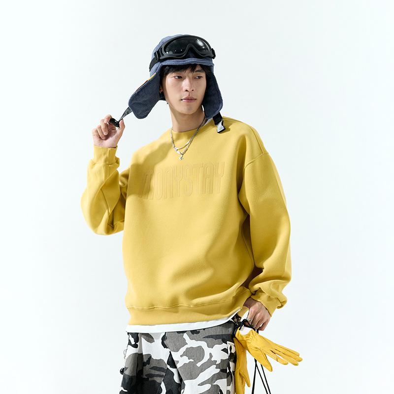 

Men s American Style Heavyweight Hoodie - Autumn/Winter, Loose Fit, Round Neck, Long Sleeve, Versatile Base Layer. L імбирний/жовтий