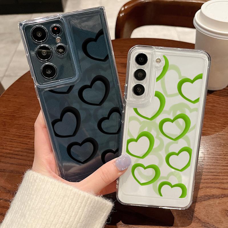 Heart Print Transparent Phone Case For Samsung Galaxy S25 S24 S22 Ultra S23 S24 FE A17 A56 A16 A36 A26 A55 A15 A25 A54 5G Shockproof Soft TPU Cover