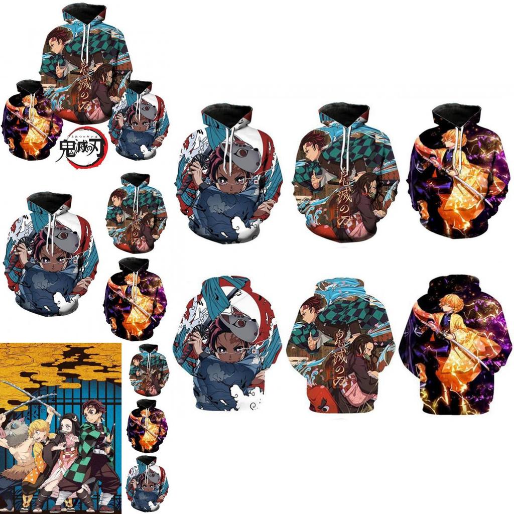 Vibrant And Comfortable Demon Slayer 3d Printed Couples Hoodies With Long Sleeves