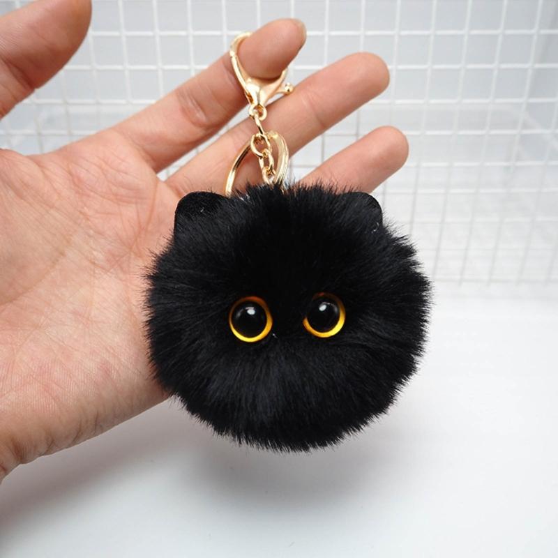 Cute Plush Balls Keychain Cartoon Cat Pendant Keyrings Blusher Toy Animal Couple Key Rings for Backpacks and Phone