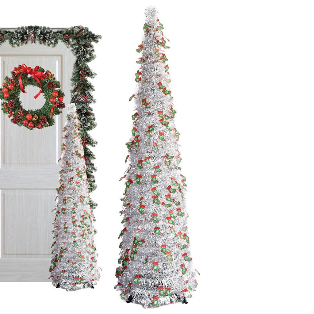 Decorated Christmas Tree 5Ft Retractable Home Decor Fake Christmas Tree With Installation Accessories For Indoor Outdoor Living