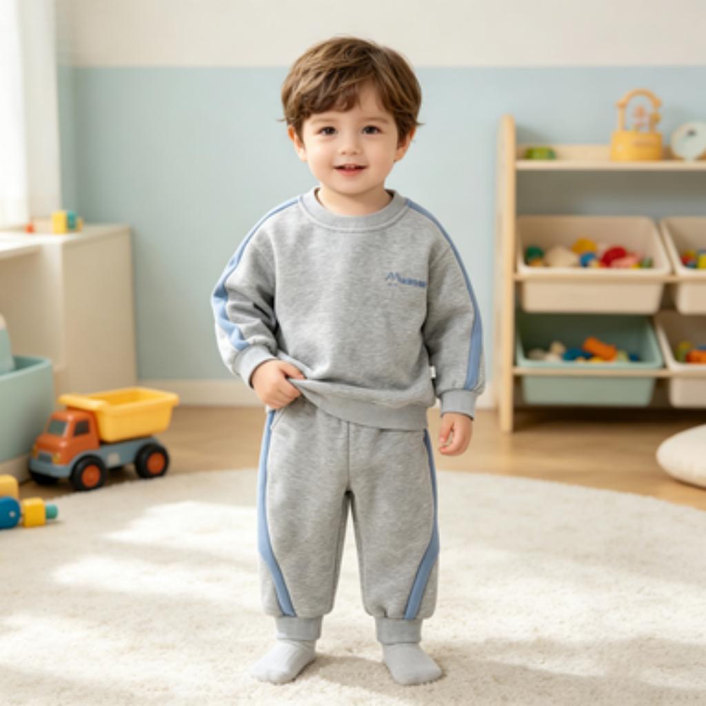 Children's Korean Lined Jogger Set - Loose Fit Hoodie and Pants for Sports and Casual Wear