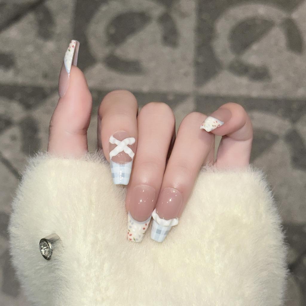 Spring Nail Art Wear Armor Handmade Gypsum Hand-painted Small Flower Plaid French Removable Nail Sheet