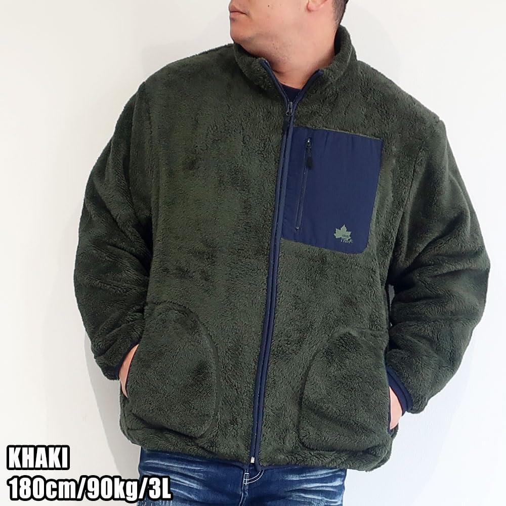 LOGOS park Men's Plus Size Brand Outerwear, Boa Fleece, Nylon Mountain Stand, LOGOS Park, Sizes 3L, 4L, and 5L, 10001659 (5L, Brown)