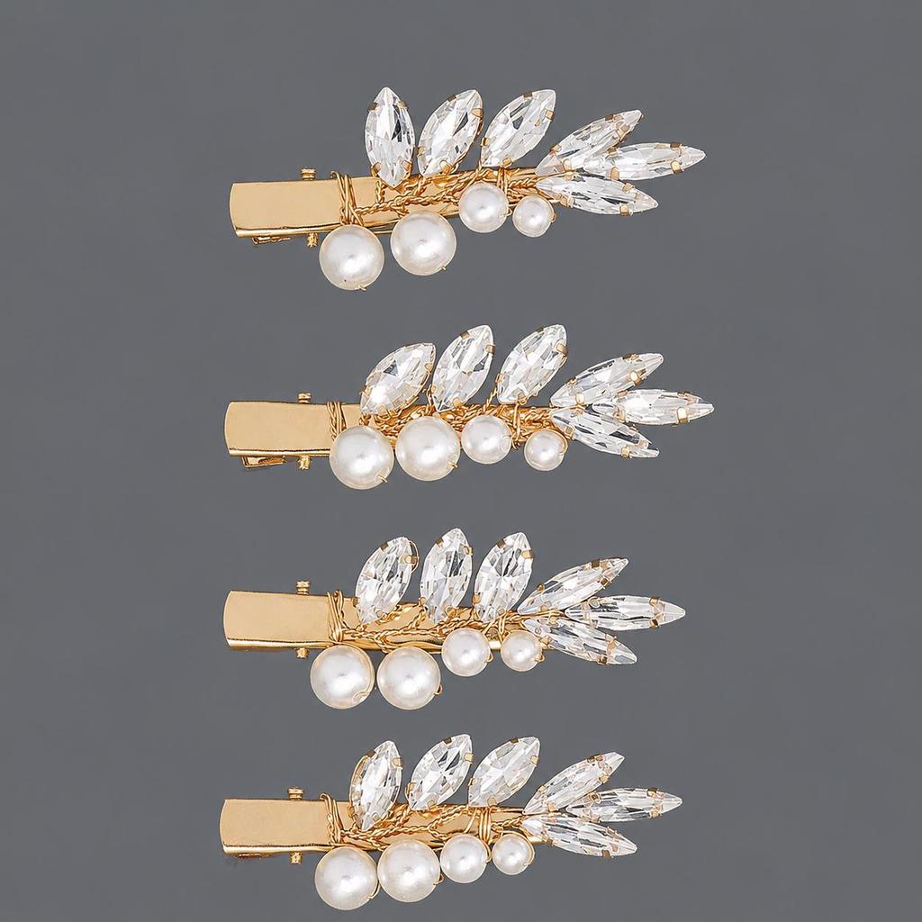 Handmade Flower Hair Clip with Alloy, Pearl and Drip Oil - Bridal Wedding Headwear Accessory