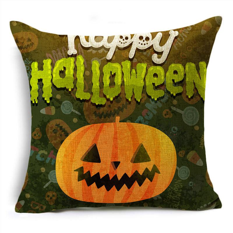 Colorful Halloween Trick Or Treat Dwarf Skull Pumpkin Linen Throw Pillowcase Decorative Cushion Cover For Sofa Living Room Party