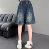 Summer Children Girls Denim Shorts Butterfly Junior Girls Loose Jeans Loose Elastic Waist Kids Teens Girls Shorts