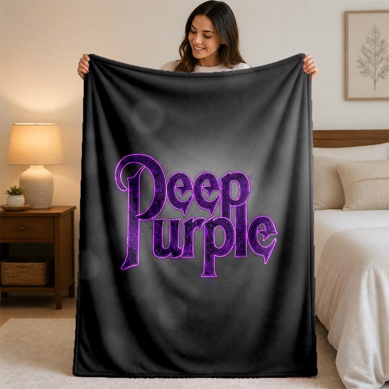 Deep Purple Print Flannel Blanket Cozy Lightweight Plush Throw Blanket For Bed Sofa Household Use
