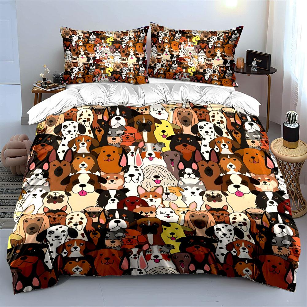Colorful Cartoon Dog Pattern Bedding Duvet Cover Set  (1*Duvet Cover 2*Pillowcases, without duvet insert)