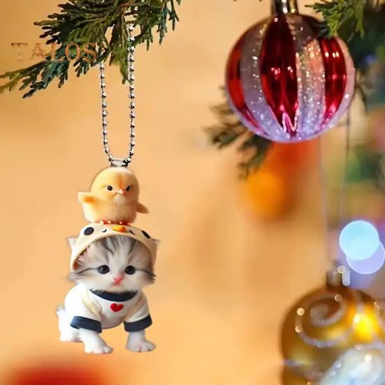 Cat Pendant Car Ornament Hanging Realistic Animal Cat Rearview Mirror Hanging Decor Acrylic Car Charm Party Festival Gift for Car Lovers