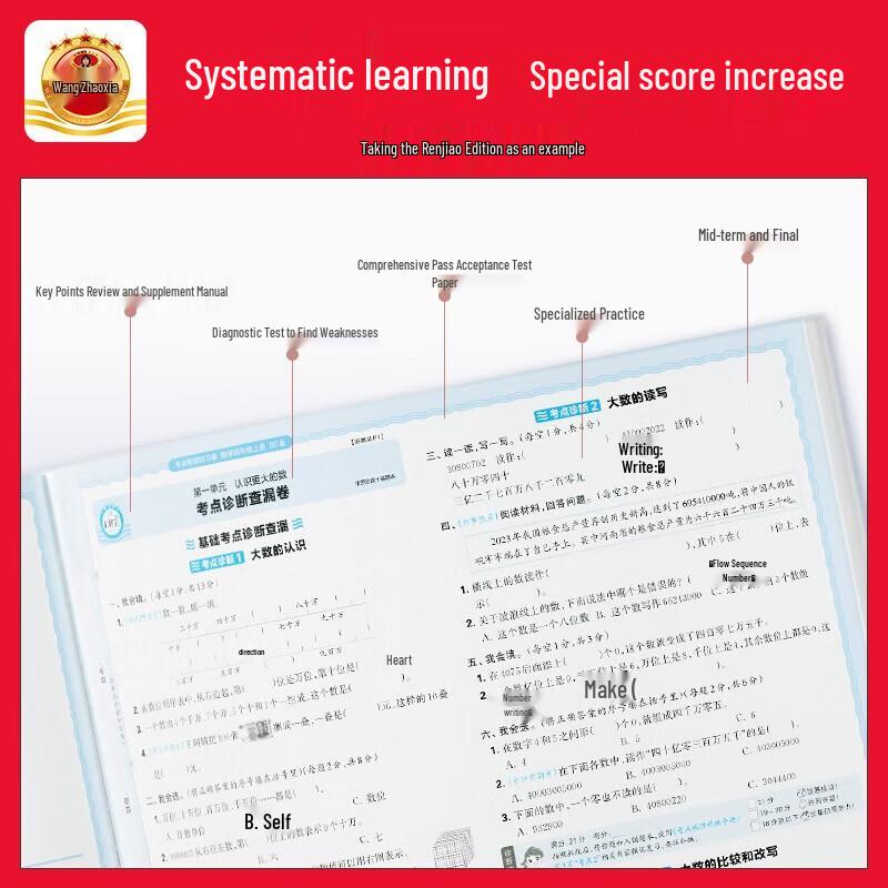 Wang Zhaoxia Grade 4 Math First Semester Review Practice Test Book (Jiangsu Edition 2024)