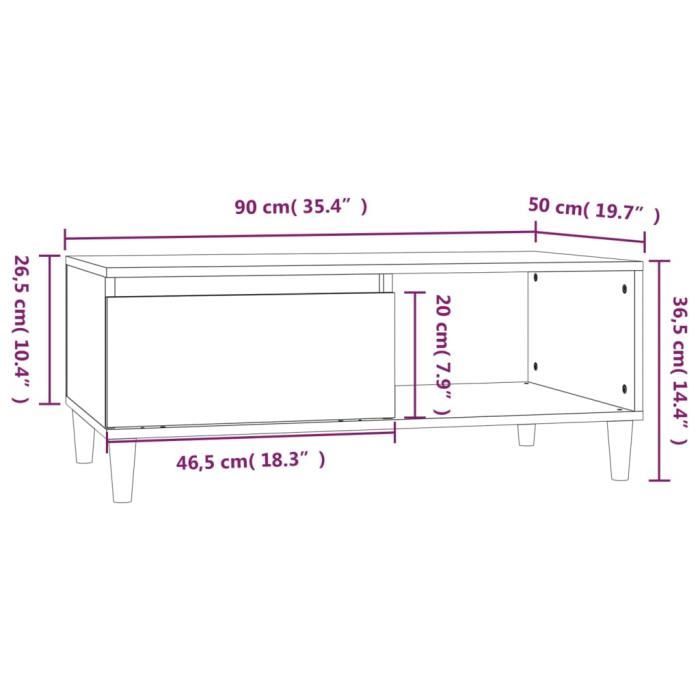 821049 vidaXL Table basse Chêne fumé 90x50x36,5 cm Bois d'ingénierie