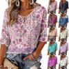 Damen Vintage Blumenmuster Bluse mit Bindekragen und Rüschen-Dreiviertelärmeln