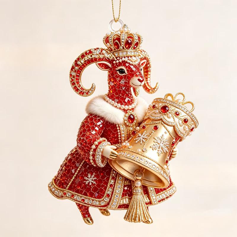 Shining Goat Hanging Ornament 2D Flat Artificial Rhinestone Animal Hanging Decoration Embossed Pattern Goat Pendant