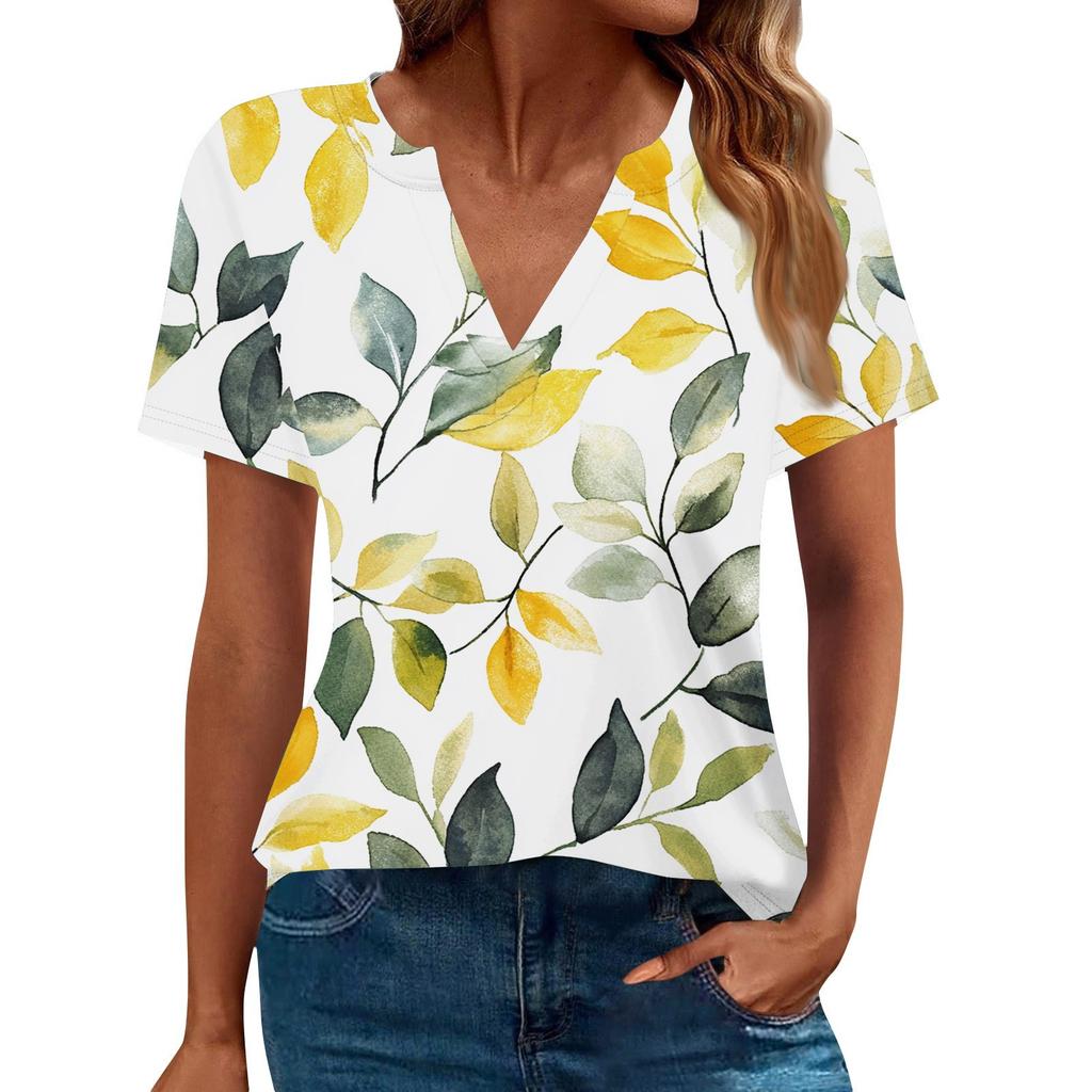 Women's Summer Short Sleeve V Neck Shirt Business Casual Loose T-Shirt Trendy Fashion Clothing Tops
