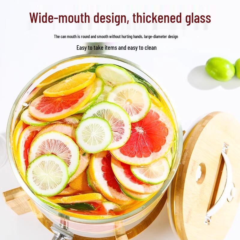 Glass Juice Dispenser with Bamboo Wood Base