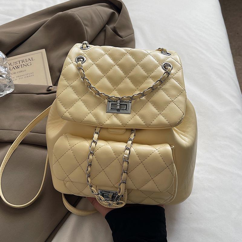 Sweet rhombus chain double shoulder small backpack gentle feeling fashion leisure commuter shoulder bag