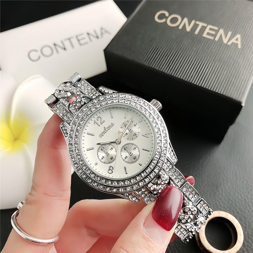 CONTENA Brand Fashion Dress Watch Ladies Luxury Rhinestone Quartz Watch Women Gold Watch