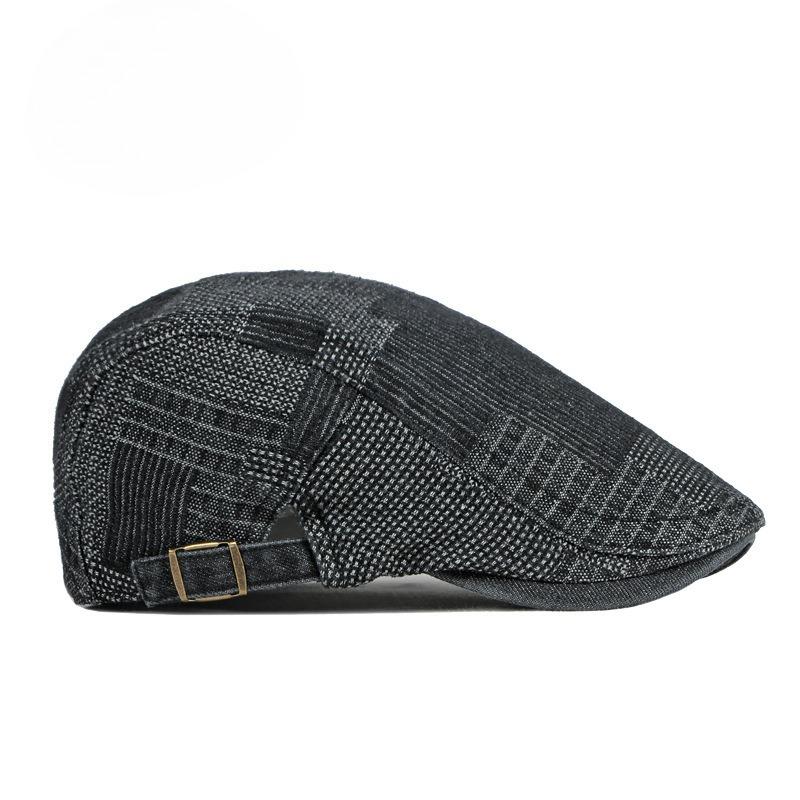 Vintage Washed Denim Beret for Men & Women Spring Summer British Style Flat Cap Casual Painter Forward Hat Adjustable Duckbill Cap