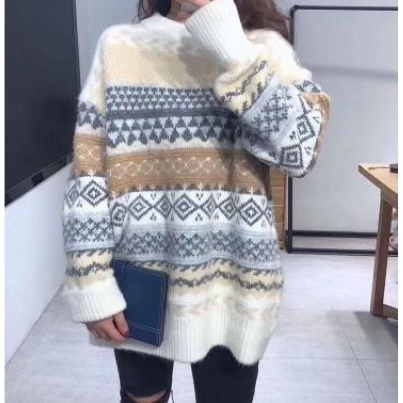 

Ретро-свитер с круглым вырезом, женский осенне-зимний свободный трикотажный жакет с длинными рукавами One Size белый