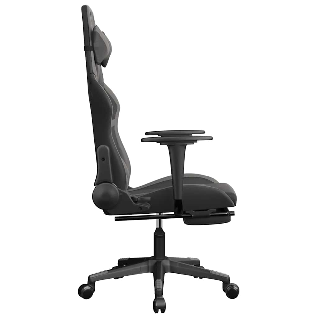 Gaming Chair with Massage & Footrest Black & Gray Faux Leather