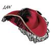 Sombrero de Disfraz Accesorio Halloween Sombrero de Pirata, Accesorio de Capitán, con Encaje Burdeos Accesorio Cómodo Y Decoración Plumada, Ligero Vintage