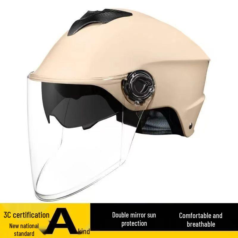 Durable Dual-Lens Motorcycle Half Helmet for Men & Women – Breathable, Sun-Protected, All-Season Safety