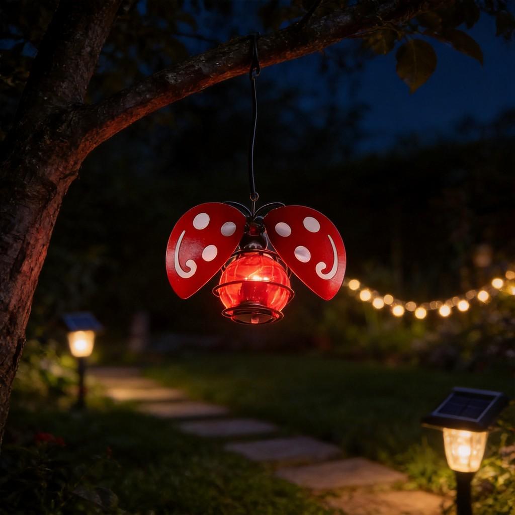 Garden Solar Lantern With Iron Bee And Butterfly Decor For Outdoor Yard Lighting
