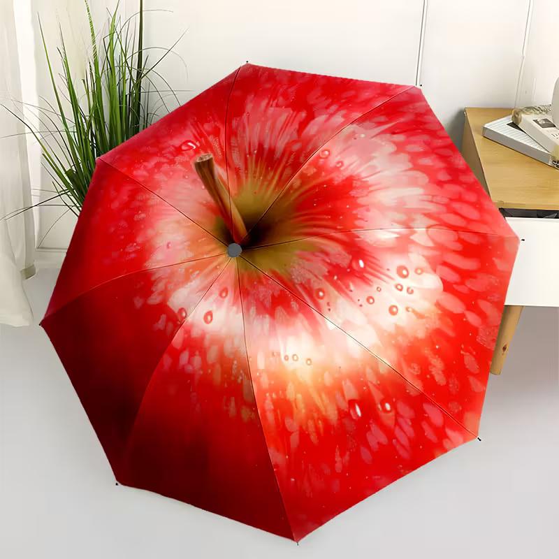 

Apple 1 Automatic Open/Close Umbrella, 8-Rib Windproof Frame, Red Heavy-Duty Compact Folding Umbrella with Ergonomic Handle 11.02X1.97inch