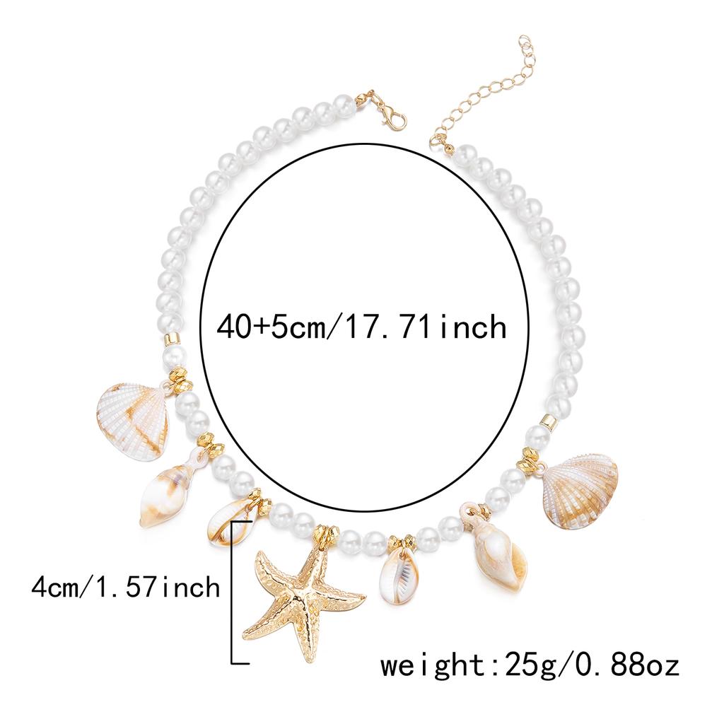Boho Starfish Shell Conch Simulated Pearl Necklace Summer Beach Ocean Theme Choker For Women