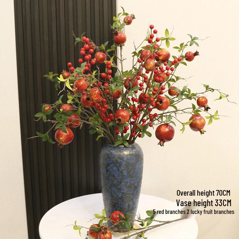Pomegranate and Persimmon Artificial Flower Branch for Living Room or Dining Table Decoration