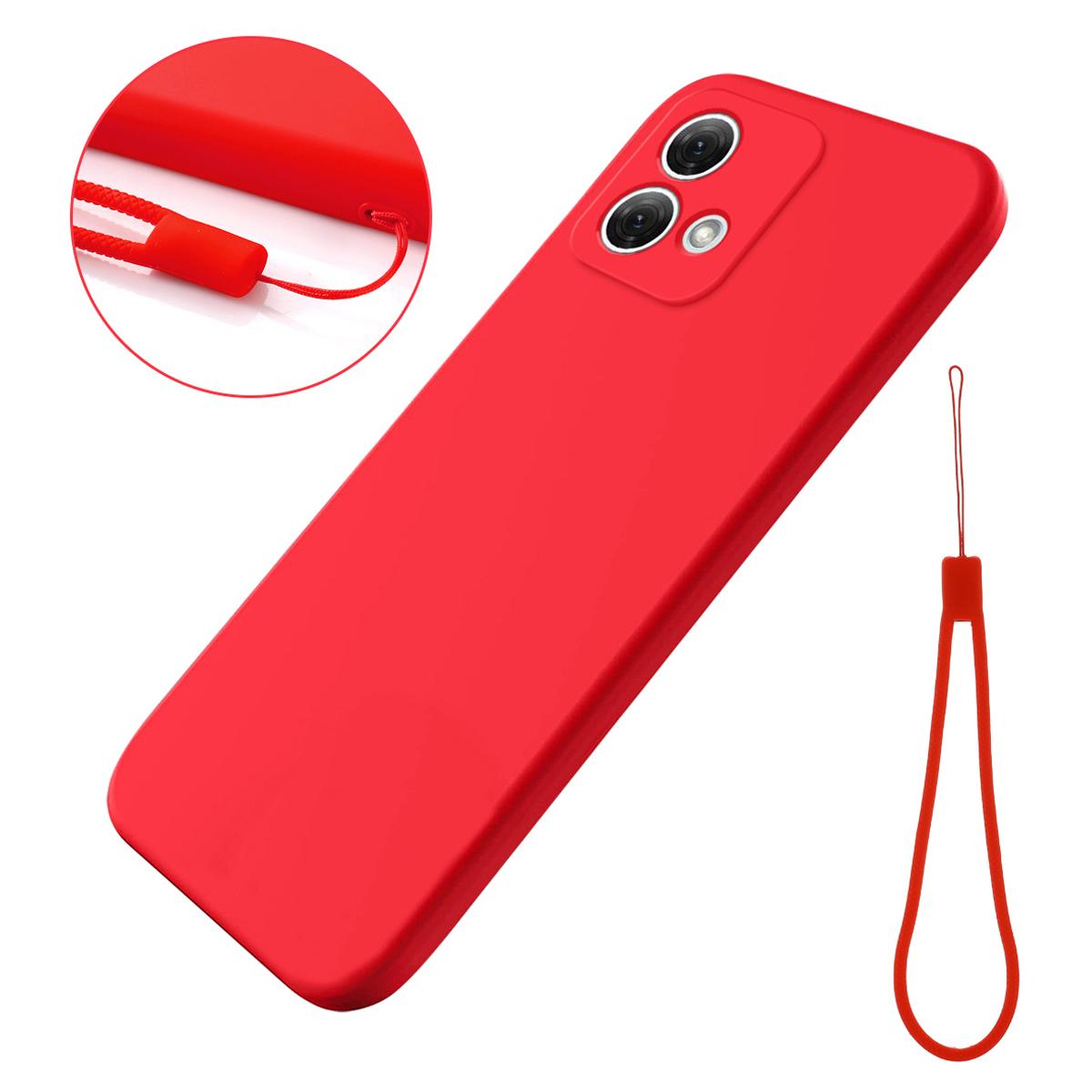 

For Motorola Moto G84 5G Phone Case Anti-Scratch Phone Cover Liquid Silicone Phone Shell with Strap Red