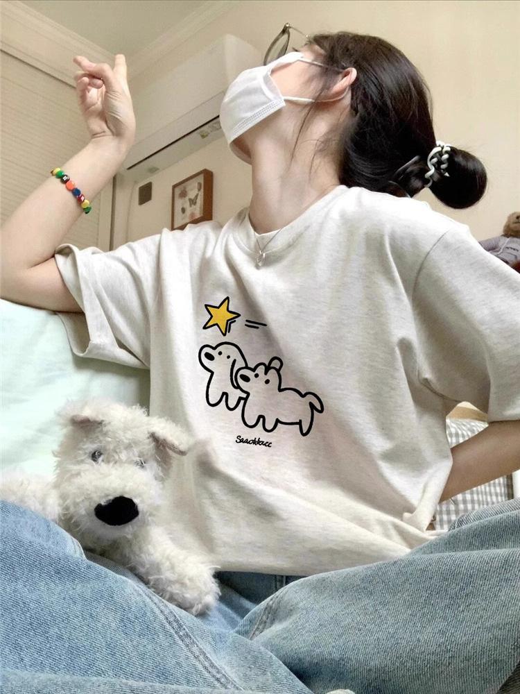 

2025 Summer Women s Pure Cotton Short-Sleeve Cartoon Retro T-Shirt M рожевий