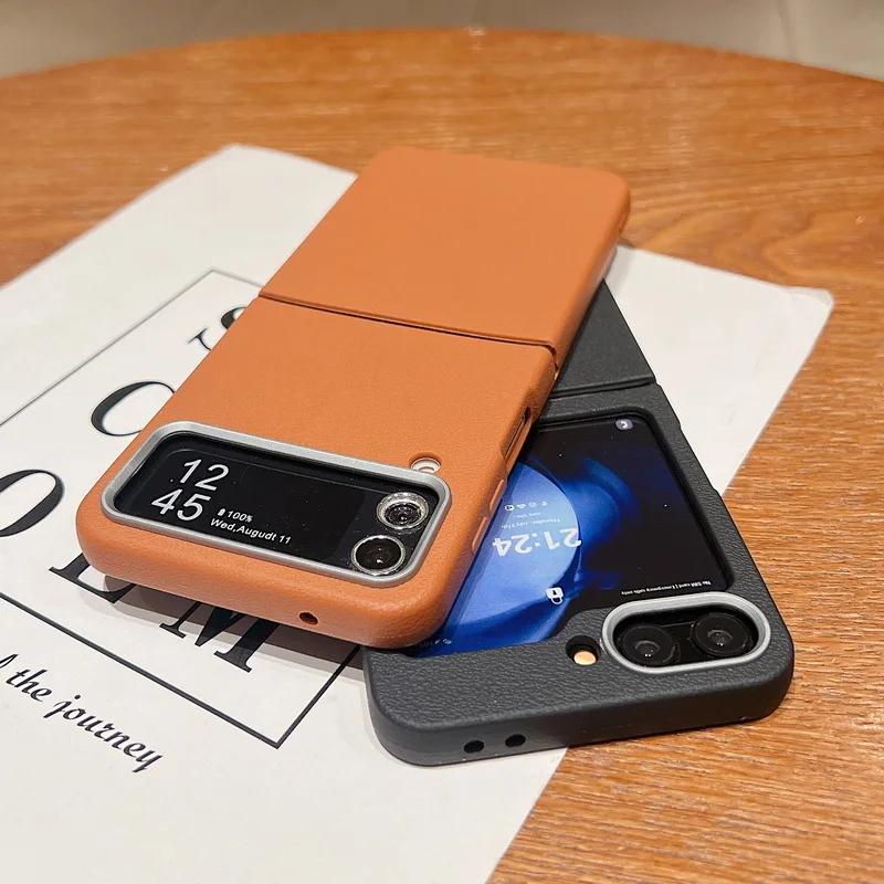 Leather Texture TPU Case For Samsung Galaxy Z Flip 6 5 4 3 5G Soft Folding Silicone Phone Cover For Samsung Z Flip6 Flip5 Flip4
