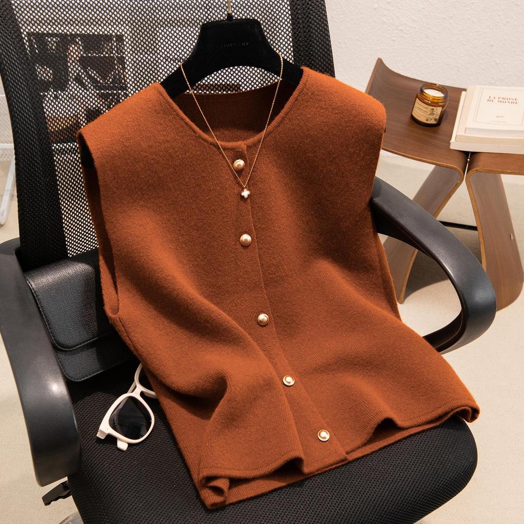 Women's 100% Pure Wool Cardigan Knit Vest - 2025 European Style High-End Autumn/Winter Layering Sweater Vest