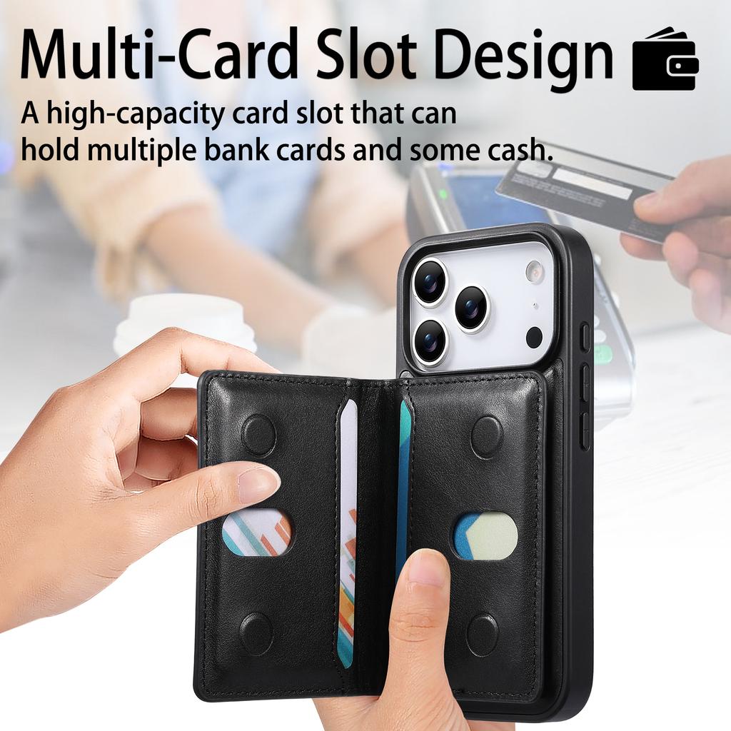 CASENEO For iPhone 17 Pro Detachable Magnetic Phone Case with Card Holder Kickstand TPU PU Leather PC Phone Cover Compatible with MagSafe