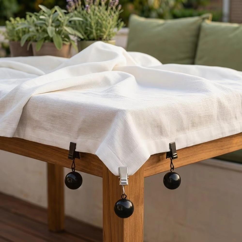 4pcs Solid Metal Ball Curtain Drape Holder Windproof Table Cover Pendant Clips  Outdoor Picnic Decor