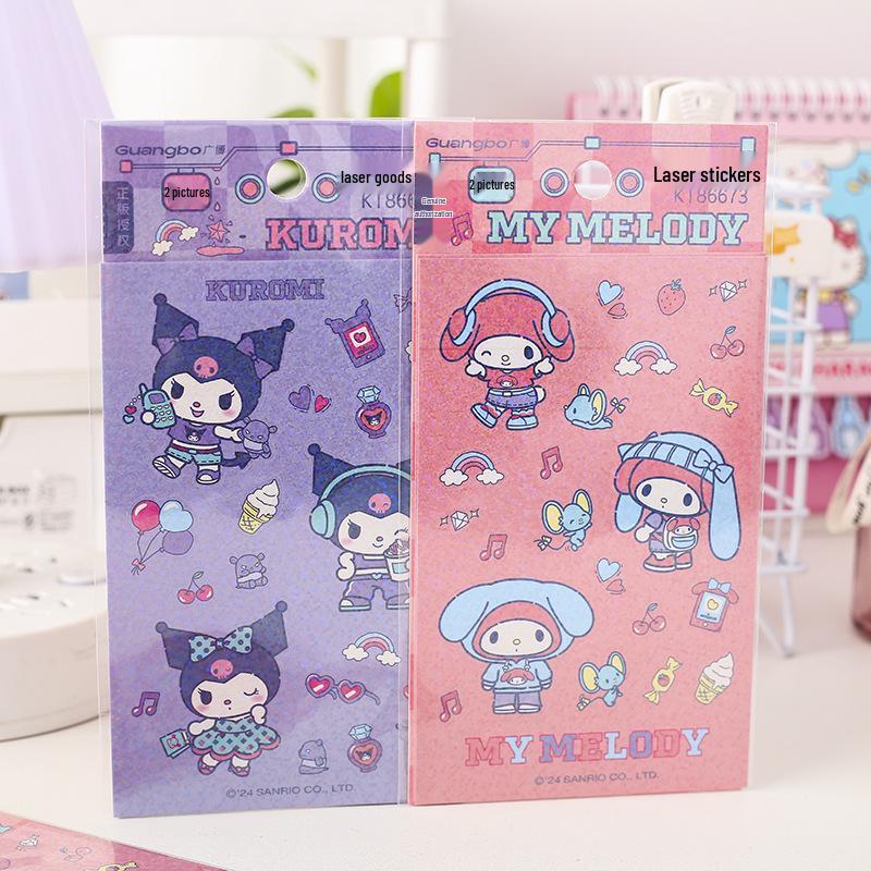 Sanrio Holographic Stickers: Cute Cartoon Kuromi & My Melody for Journals & Water Bottles