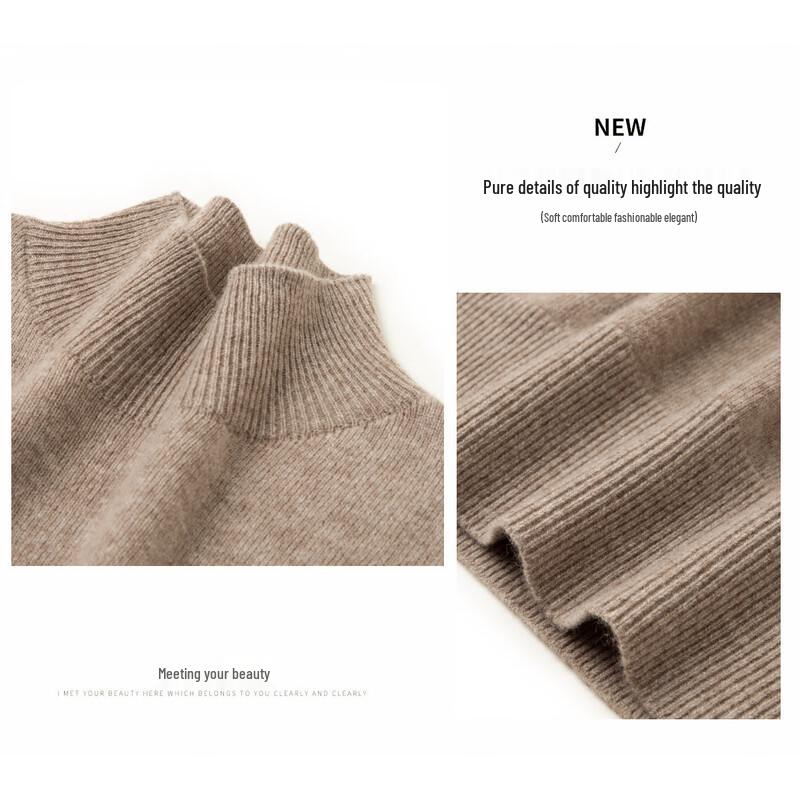 TUHUANG Women's Pure Wool Seamless Half-High Neck Sweater